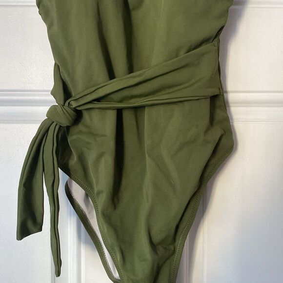 Shade & Shore Palm Plunge Tie Front Wrap Cheeky One Piece Swimsuit Size Small - Picture 4 of 6